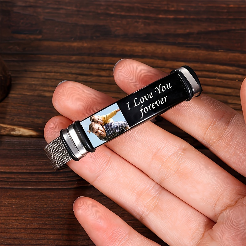 Personalized Stainless Steel Bracelet with Engraved Photo & Message